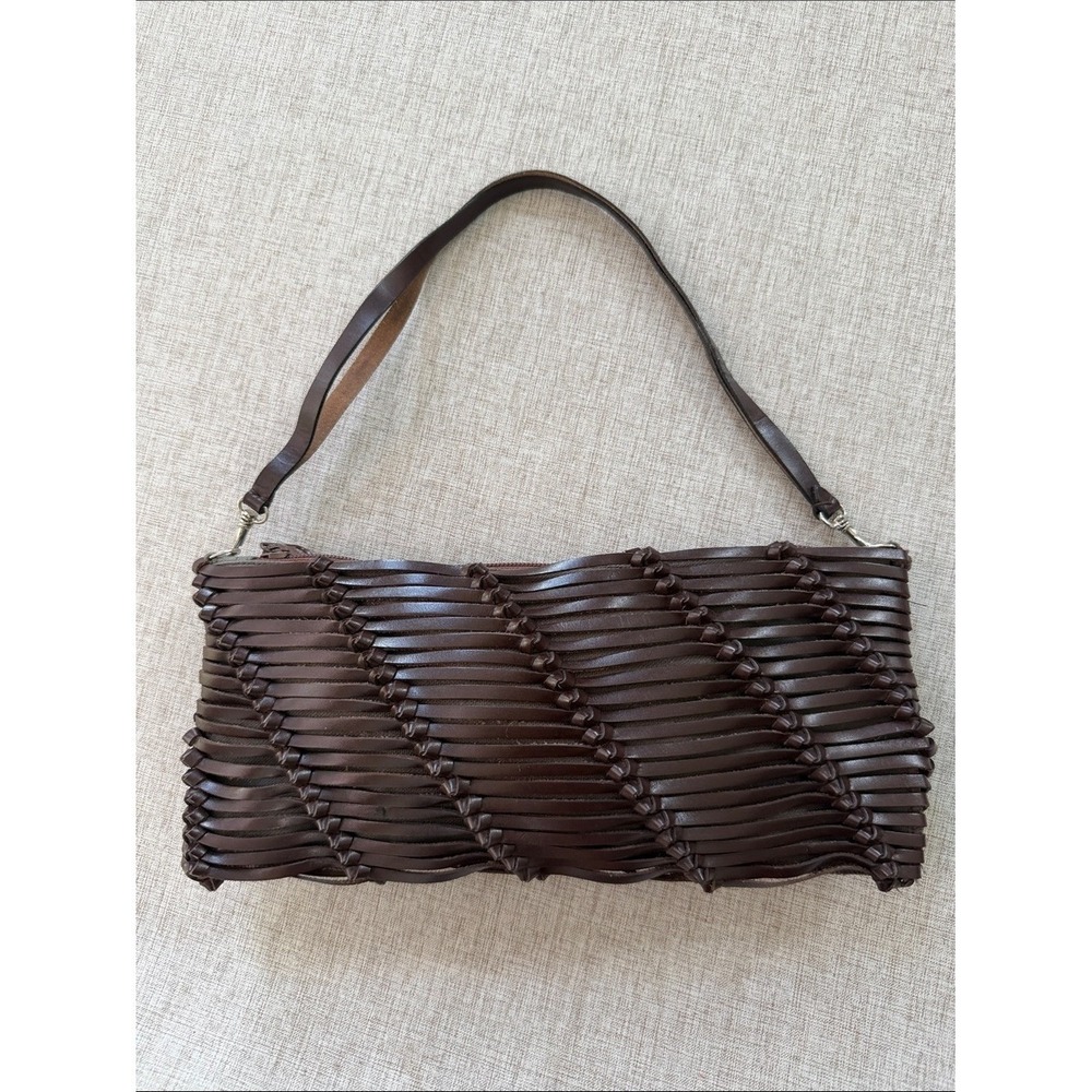 Vintage Y2K Woven Leather Shoulder Bag BCBG MaxAzria Clutch Minimalist braided - Picture 3 of 13